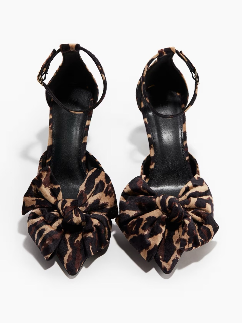 H&M Leopard-Print Knot Bow Ankle-Strap Pointed-Toe Heels - Brown & Black